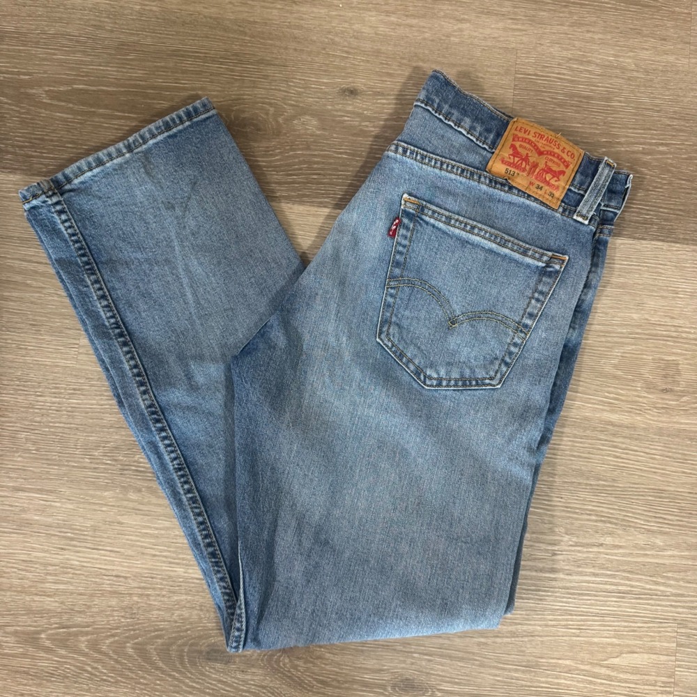 Levi's 513 Slim Straight Jeans Mens W34 L32 Blue Stretch Denim 08513-0933
